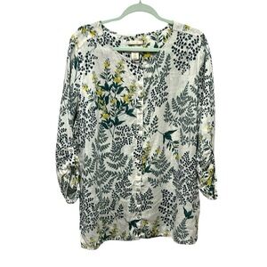 Cynthia Rowley floral button down linen 3/4 sleeve top size 1X